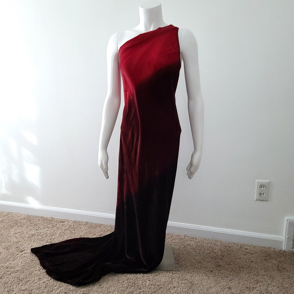 Vintage Ombré Velvet Maxi Dress S/M One Shoulder Y2K Fairy Goth Evening Gown